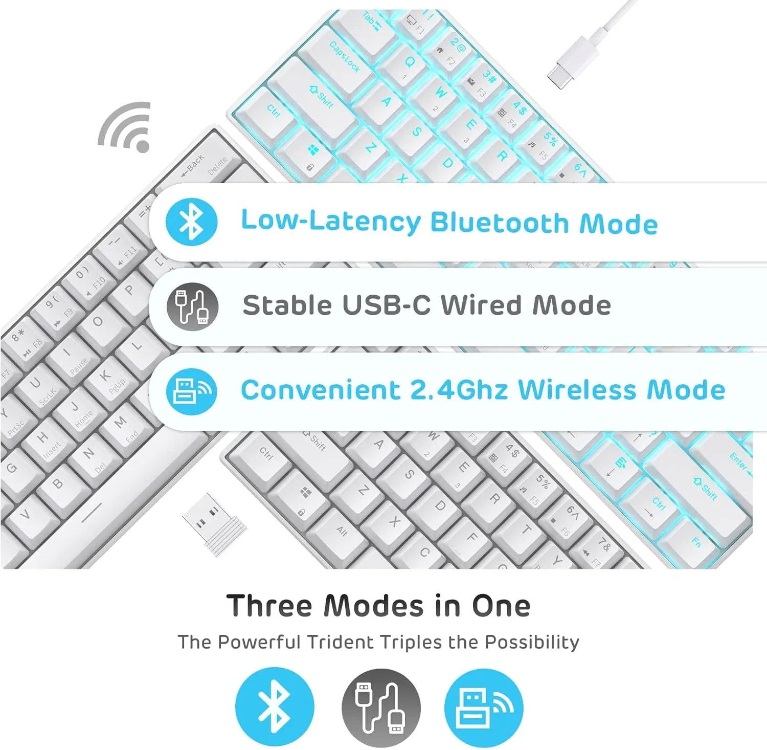RK ROYAL KLUDGE RK61 Wireless 60% Triple Mode BT5.0/2.4G/USB-C Mechanical Keyboard, 61 Keys Wireless Mechanical Keyboard, Compact Gaming Keyboard with Software (Hot Swappable Red Switch, White)