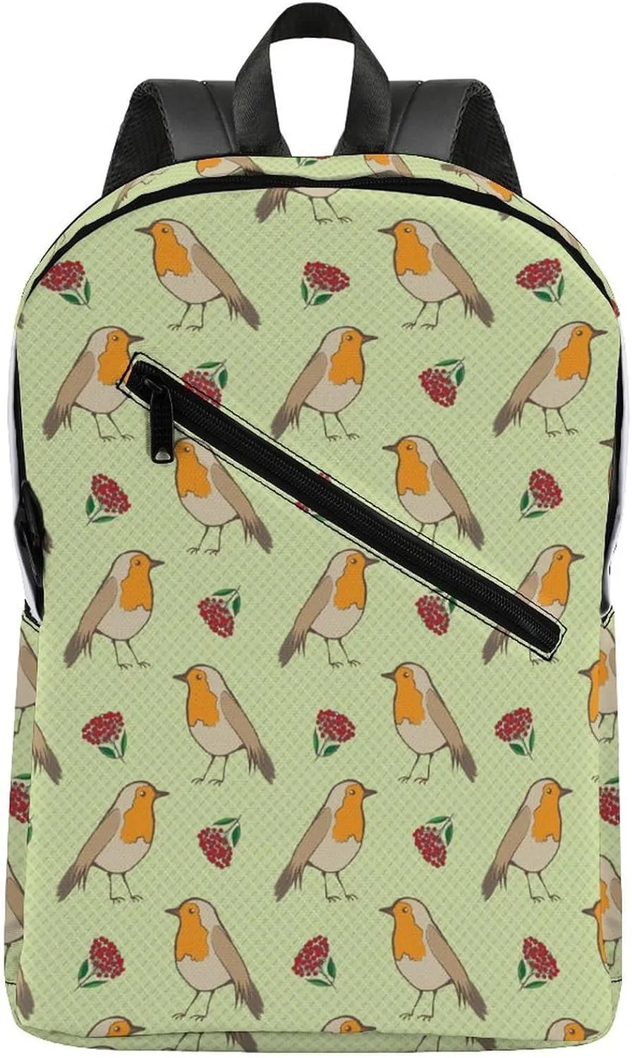 Robin Redbreast Berries and Leaf Foliage Fashion Camping Backpack for Men Travel Backpack Casual Shoulder Bag for Work Shopping University