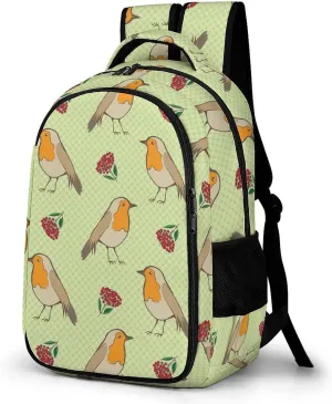 Robin Redbreast Berries and Leaf Foliage Laptop Backpack Multiple Compartments Travel Backpack Casual Shoulder Bag Fashion Computer Bag for Work Shopping