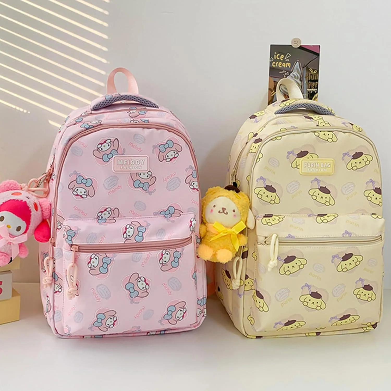 Roffatide Cartoon All Over Print Casual Backpack Laptop Backpack Travel Hiking Rucksack Daypack Pink