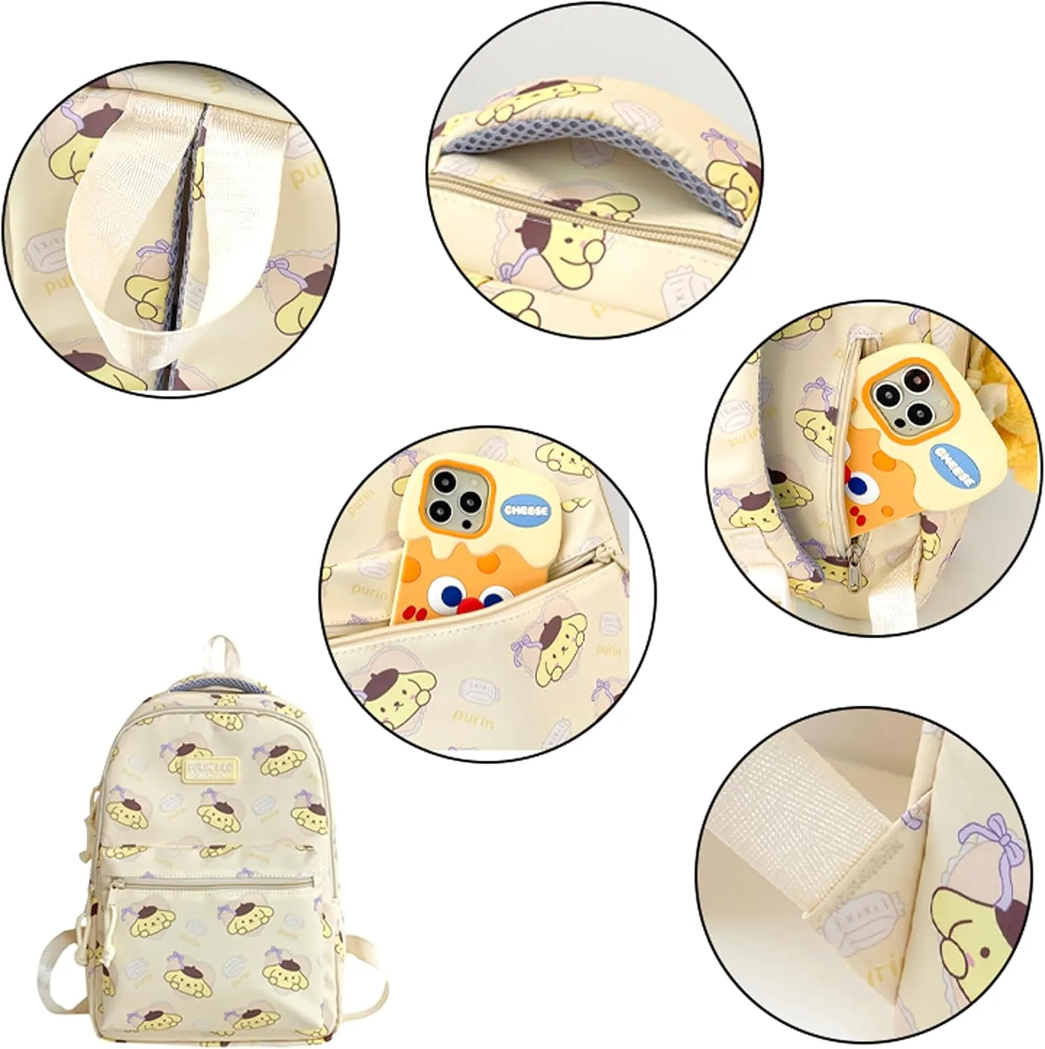 Roffatide Cartoon All Over Print Casual Backpack Laptop Backpack Travel Hiking Rucksack Daypack Pink