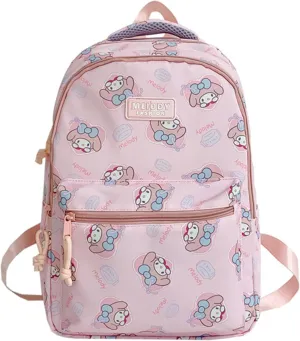 Roffatide Cartoon All Over Print Casual Backpack Laptop Backpack Travel Hiking Rucksack Daypack Pink
