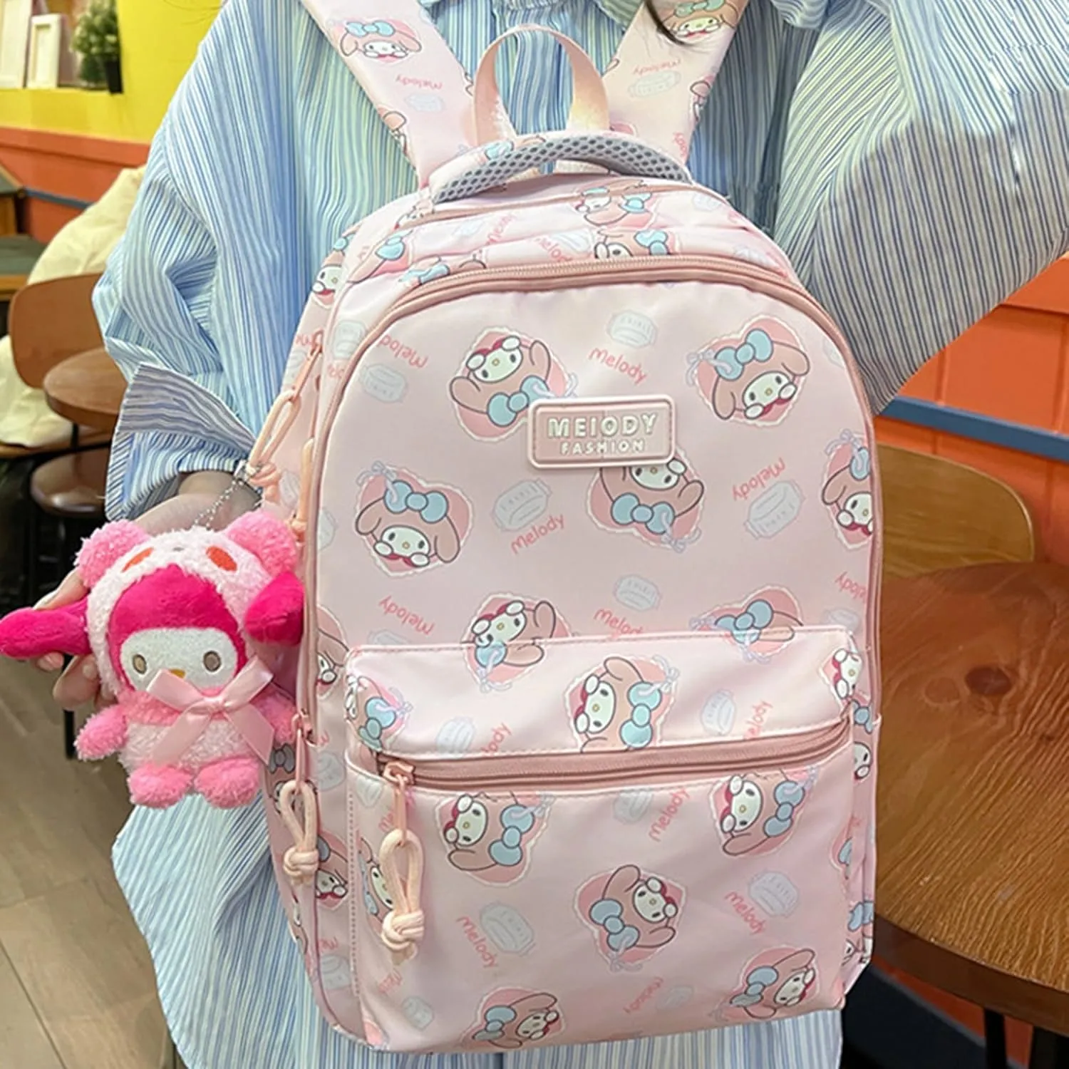 Roffatide Cartoon All Over Print Casual Backpack Laptop Backpack Travel Hiking Rucksack Daypack Pink