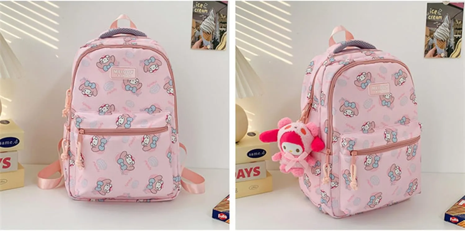 Roffatide Cartoon All Over Print Casual Backpack Laptop Backpack Travel Hiking Rucksack Daypack Pink