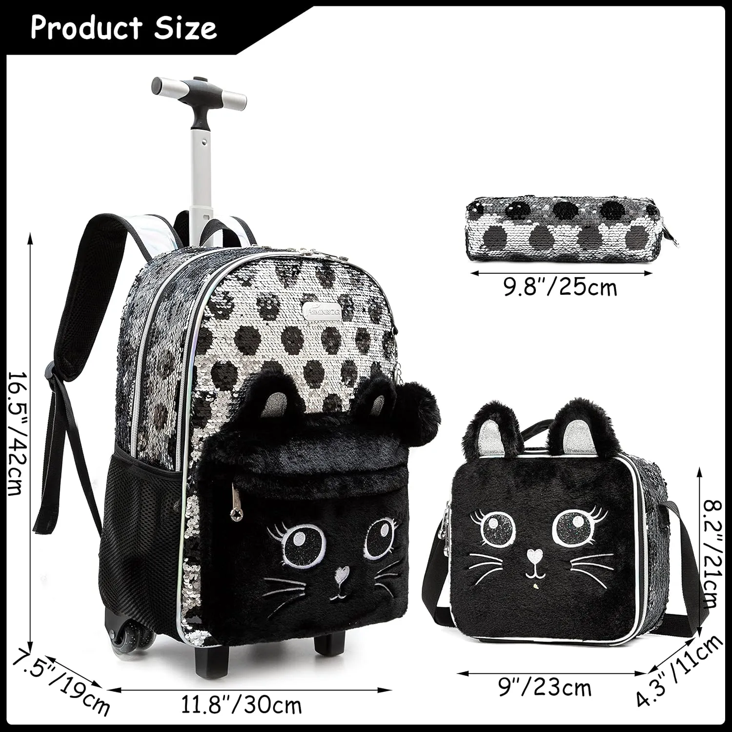 Rolling Backpack for Girls Backpack with Wheels Wheeled Backpack and Lunch Bag Set for Girls Rolling Suitcase