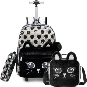 Rolling Backpack for Girls Backpack with Wheels Wheeled Backpack and Lunch Bag Set for Girls Rolling Suitcase
