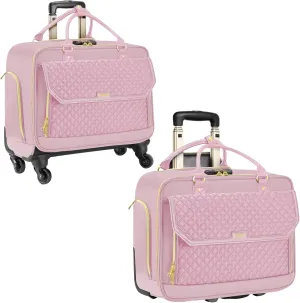 Rolling Laptop Bag, Briefcase for Women with 4 Spinner Wheels and Telescopic Extendable Handle, and 17.3 Inch Rolling Briefcase with 2 Wheels,Pink