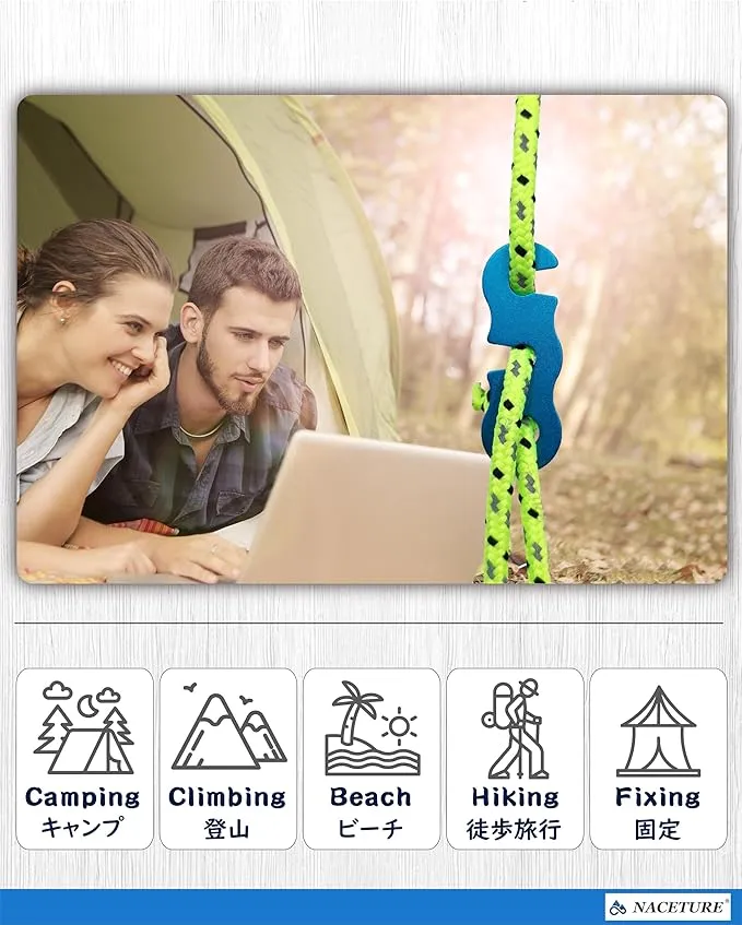 Rope Tensioner Aluminum Alloy Camping Tent Guyline Cord Adjuster Camping of Gear for Camping, Hiking, Backpacking Ultralight Tent Stakes Guy Lines (Blue, 10 Pack)