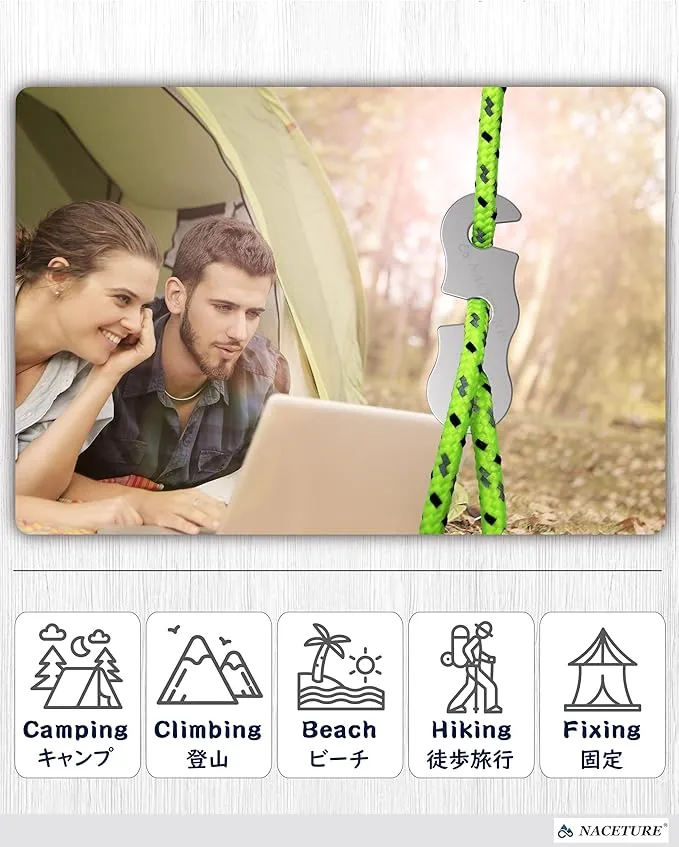 Rope Tensioner Aluminum Alloy Camping Tent Guyline Cord Adjuster Camping of Gear for Camping, Hiking, Backpacking Ultralight Tent Stakes Guy Lines (Sliver, 20 Pack)