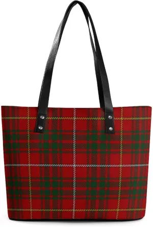 Royal Stewart Tartan Large Capacity Portable Leather Handbag
