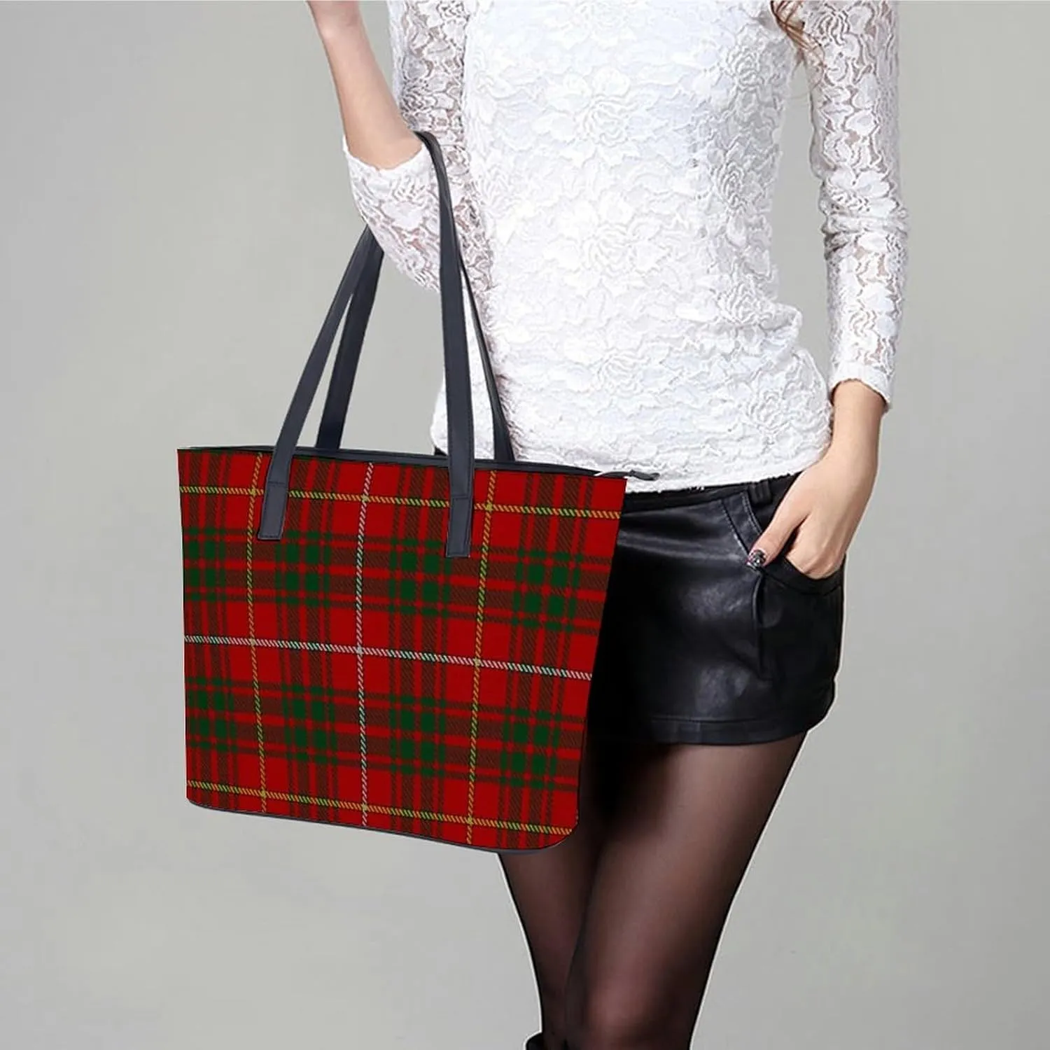 Royal Stewart Tartan Large Capacity Portable Leather Handbag