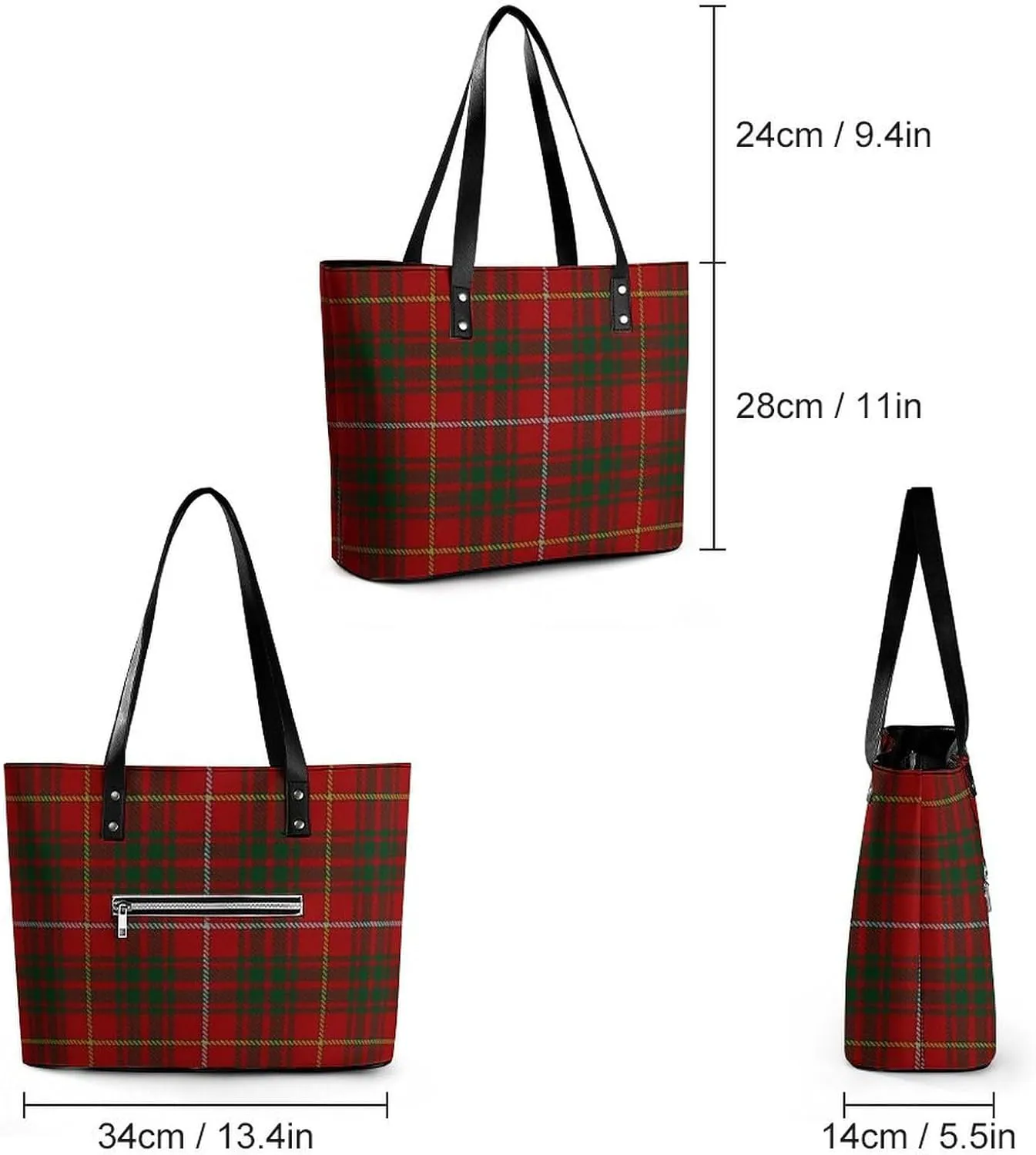 Royal Stewart Tartan Large Capacity Portable Leather Handbag