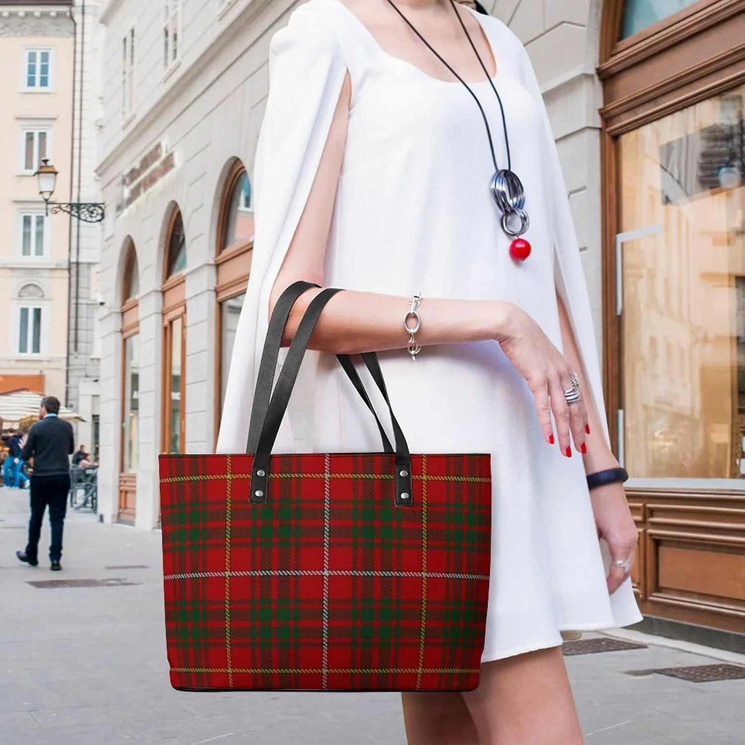 Royal Stewart Tartan Large Capacity Portable Leather Handbag
