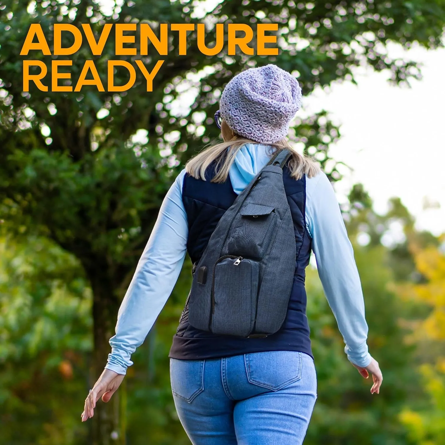 Rucksack Pickleball Bag, Anti-Theft Crossbody Sling, USB Charging Connector Port, Backpack, Soho Collection Gray