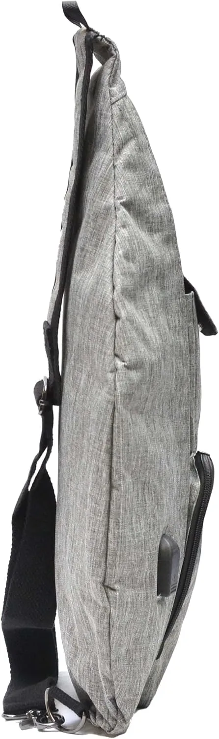 Rucksack Pickleball Bag, Anti-Theft Crossbody Sling, USB Charging Connector Port, Backpack, Soho Collection Gray