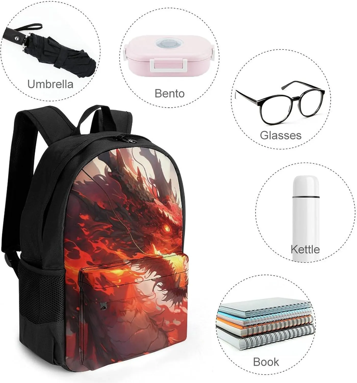 Rucksacks Multipurpose Anti-Theft Big Capacity Bookbag - Red Fire Dragon Art Travel Hiking & Camping Rucksack With Padded Straps