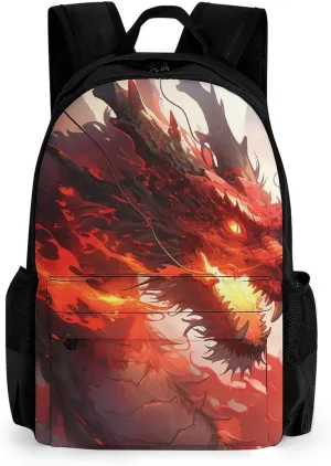 Rucksacks Multipurpose Anti-Theft Big Capacity Bookbag - Red Fire Dragon Art Travel Hiking & Camping Rucksack With Padded Straps