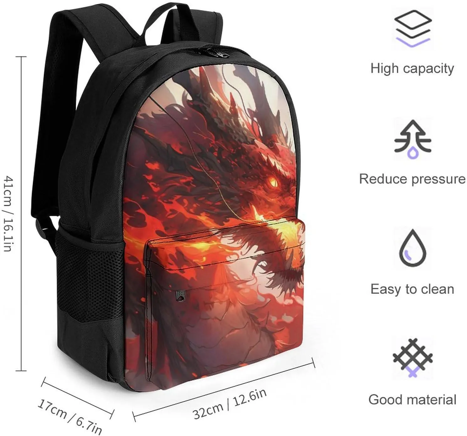 Rucksacks Multipurpose Anti-Theft Big Capacity Bookbag - Red Fire Dragon Art Travel Hiking & Camping Rucksack With Padded Straps