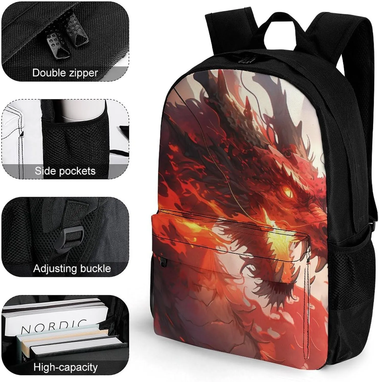 Rucksacks Multipurpose Anti-Theft Big Capacity Bookbag - Red Fire Dragon Art Travel Hiking & Camping Rucksack With Padded Straps