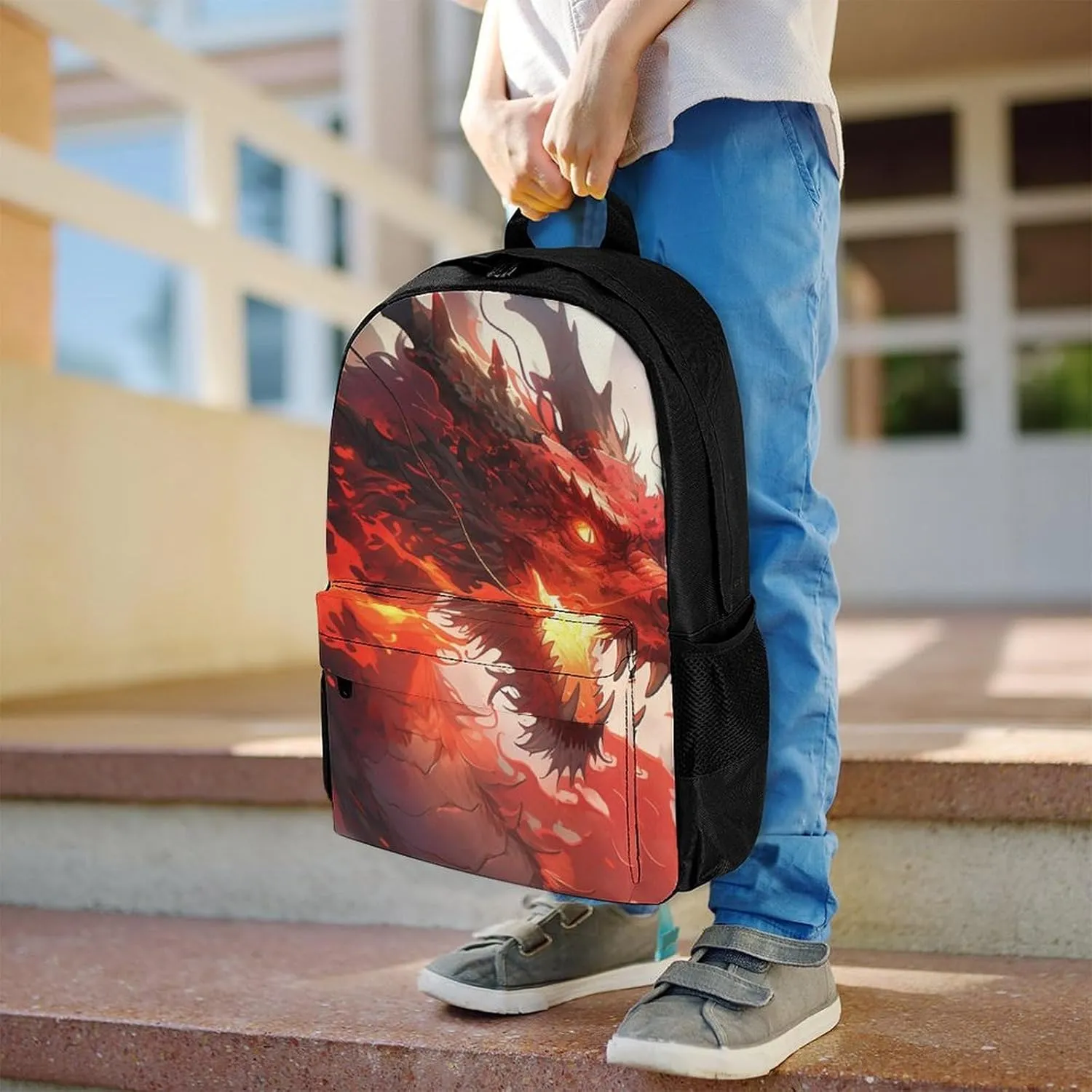 Rucksacks Multipurpose Anti-Theft Big Capacity Bookbag - Red Fire Dragon Art Travel Hiking & Camping Rucksack With Padded Straps