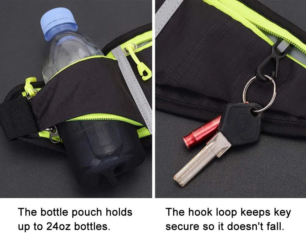 Running Waist Packs Running Bag Belt with Bottle Holder & Reflector for Men & Women Outdoor Walking, Hiking, Fits Maximum 6.5'' Large Smartphones