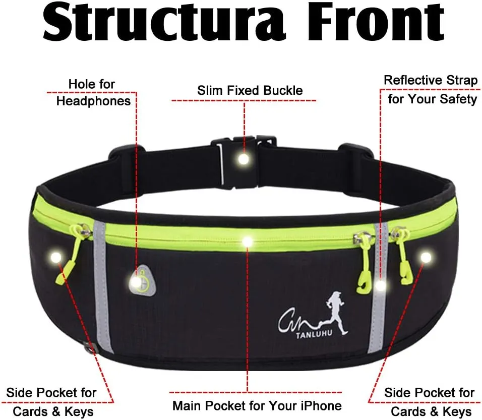 Running Waist Packs Running Bag Belt with Bottle Holder & Reflector for Men & Women Outdoor Walking, Hiking, Fits Maximum 6.5'' Large Smartphones