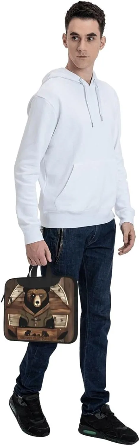 Rustic Lodge Bear Laptop Shoulder Bag,# Ultra Slim And Portable, With Padded Shoulder Strap And Handleã€‚