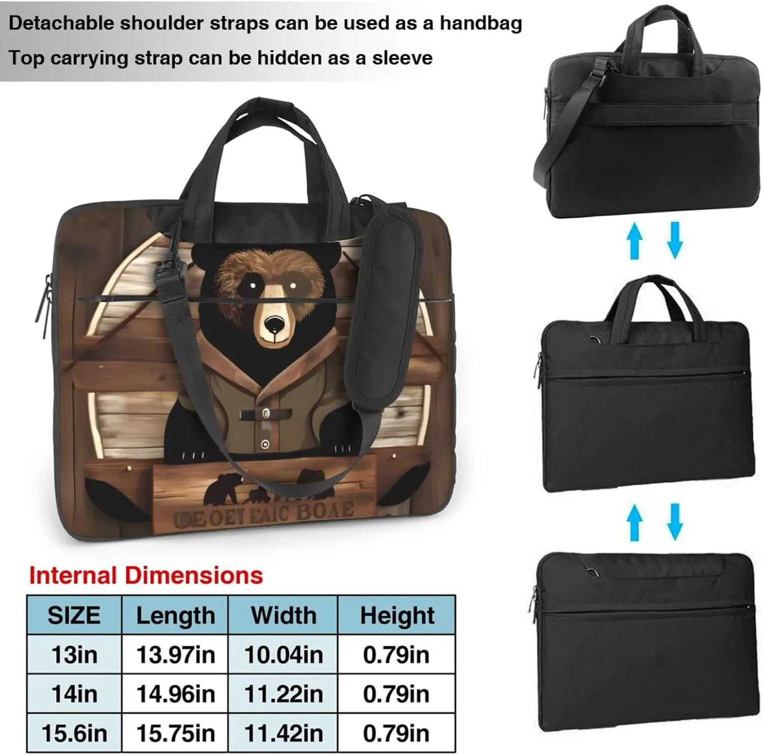 Rustic Lodge Bear Laptop Shoulder Bag,# Ultra Slim And Portable, With Padded Shoulder Strap And Handleã€‚