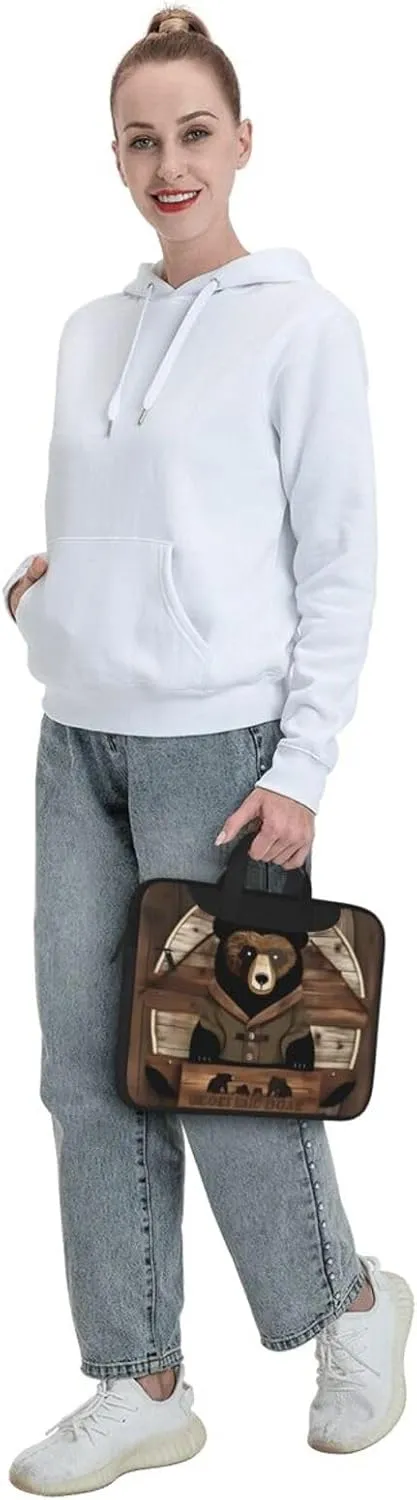 Rustic Lodge Bear Laptop Shoulder Bag,# Ultra Slim And Portable, With Padded Shoulder Strap And Handleã€‚