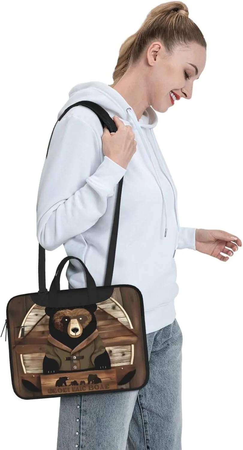 Rustic Lodge Bear Laptop Shoulder Bag,# Ultra Slim And Portable, With Padded Shoulder Strap And Handleã€‚