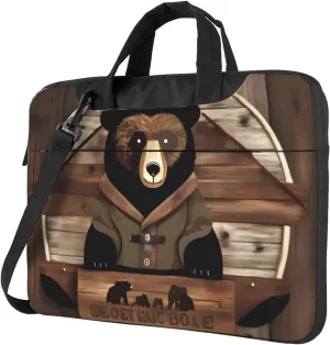 Rustic Lodge Bear Laptop Shoulder Bag,# Ultra Slim And Portable, With Padded Shoulder Strap And Handleã€‚