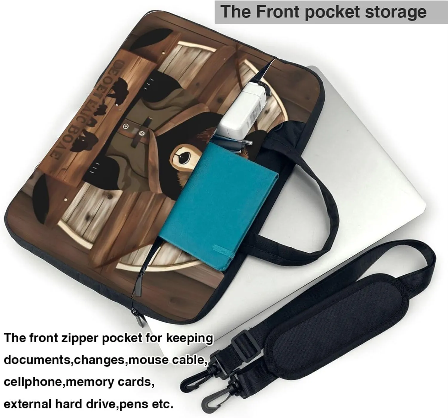 Rustic Lodge Bear Laptop Shoulder Bag,# Ultra Slim And Portable, With Padded Shoulder Strap And Handleã€‚