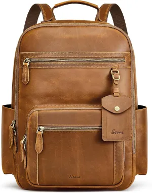 S-ZONE Extra Large Genuine Leather Backpack Purse for Women Men Travel Rucksack Vintage Retro Daypack