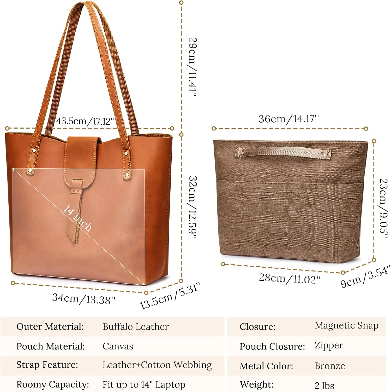 S-ZONE Genuine Leather Tote Bag for Women with Purse Organizer Large Shoulder Handbags Work