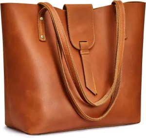 S-ZONE Genuine Leather Tote Bag for Women with Purse Organizer Large Shoulder Handbags Work