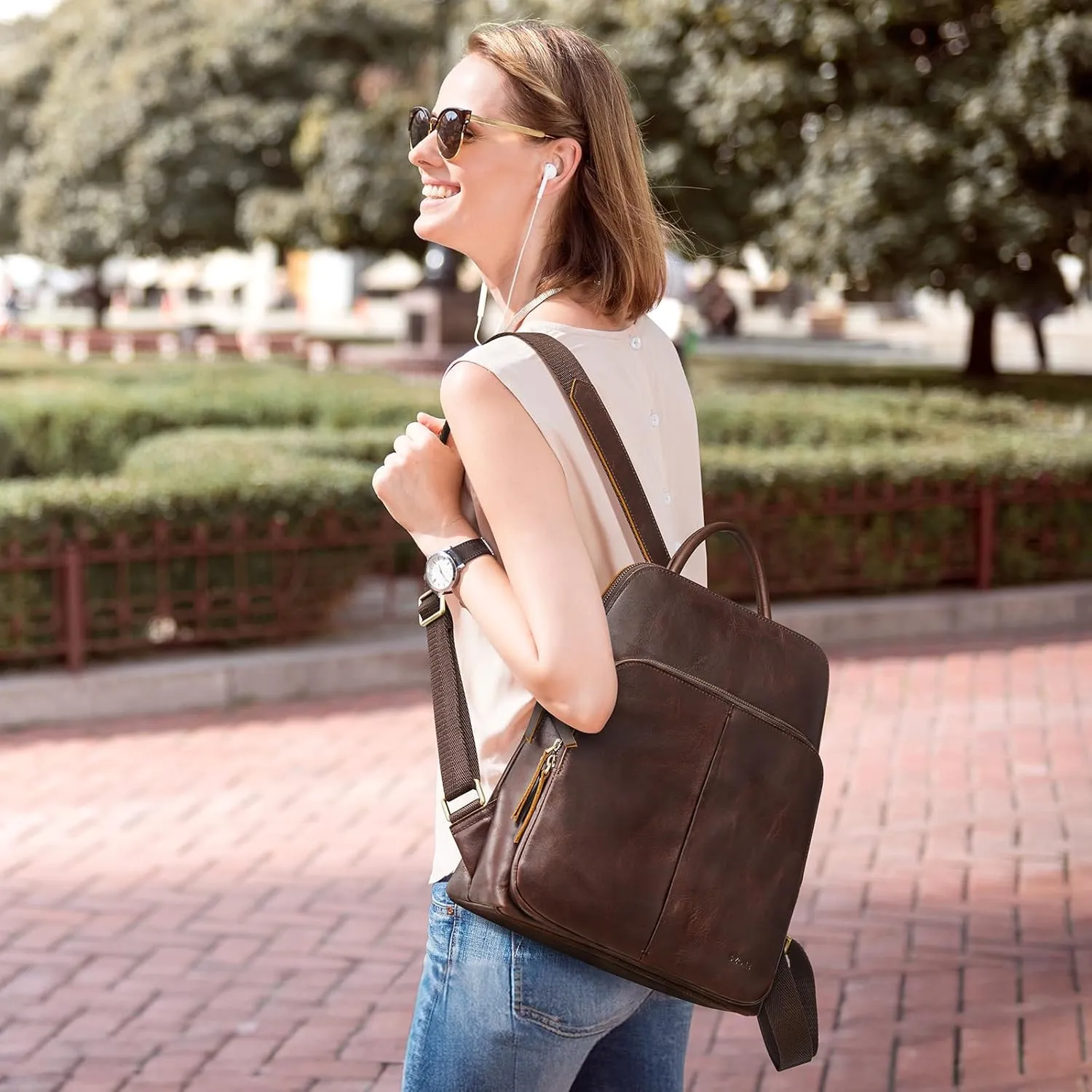 S-ZONE Small Leather Backpack for Women Fashion Designer Purse Anti-theft RFID Travel Bag