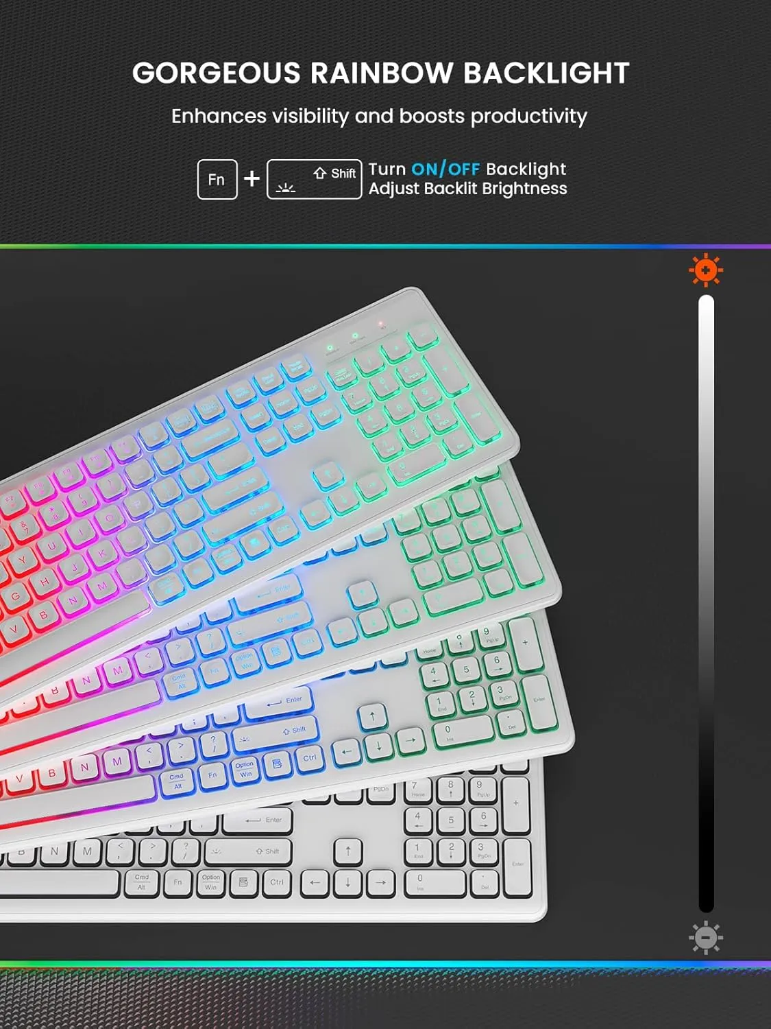 SABLUTE Wireless Keyboard and Mouse Backlit, Quiet Light Up Keys, Tilt Legs, Sleep Mode - Rechargeable USB Cordless Combo for Computer, iMac, PC, Laptop (White)