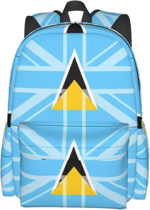 Saint Lucia UK Flag Casual Backpack Large Capacity Travel Backpacks Laptop Daypack Commuter Rucksack Adjustable Strap Sports Bags for Hiking Biking