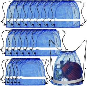 Saintrygo 20 Pcs Reflective Mesh Drawstring Bag 16.54 x 13.78 Inch Quick Drying Swimming Sport Beach Bag for Woman Man(Blue)