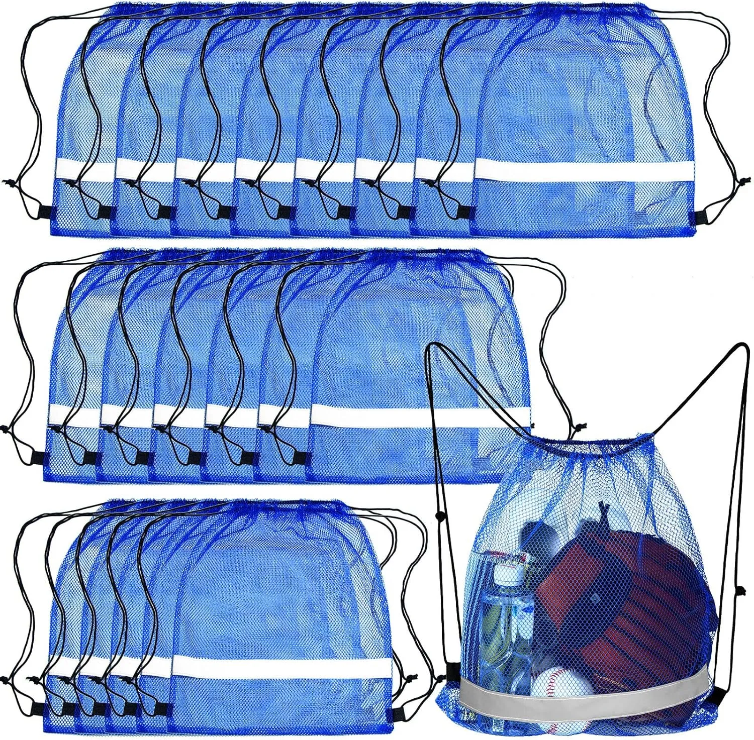 Saintrygo 20 Pcs Reflective Mesh Drawstring Bag 16.54 x 13.78 Inch Quick Drying Swimming Sport Beach Bag for Woman Man(Blue)