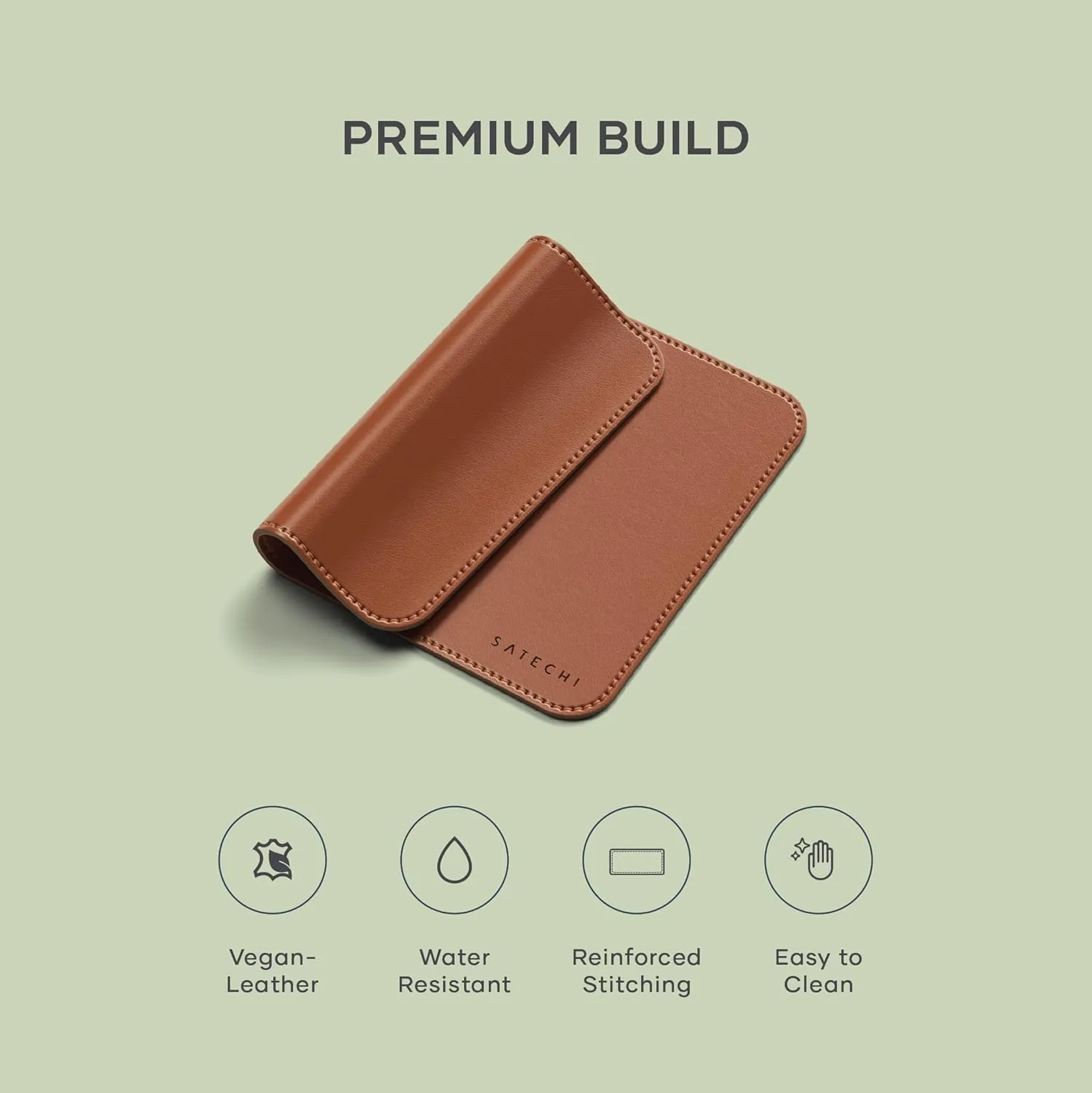 Satechi Vegan-Leather Ergonomic Mouse Pad - Reversible, Scratch and Water Resistant, Easy to Clean - Desk Mouse for Office and Home, 9.8' x 7.5' x 0.14' Brown