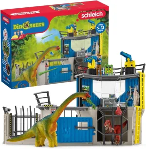 Schleich Dinosaur Toys Science Playset - 33-Piece Set Research Station with Brachiosaurus, Velociraptor, Men Scientist Action Figures, and Dart Cannon, Kids Figurines for Ages 4 and Above