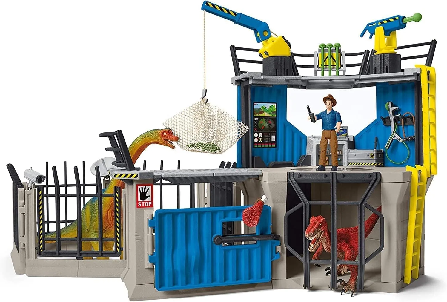 Schleich Dinosaur Toys Science Playset - 33-Piece Set Research Station with Brachiosaurus, Velociraptor, Men Scientist Action Figures, and Dart Cannon, Kids Figurines for Ages 4 and Above