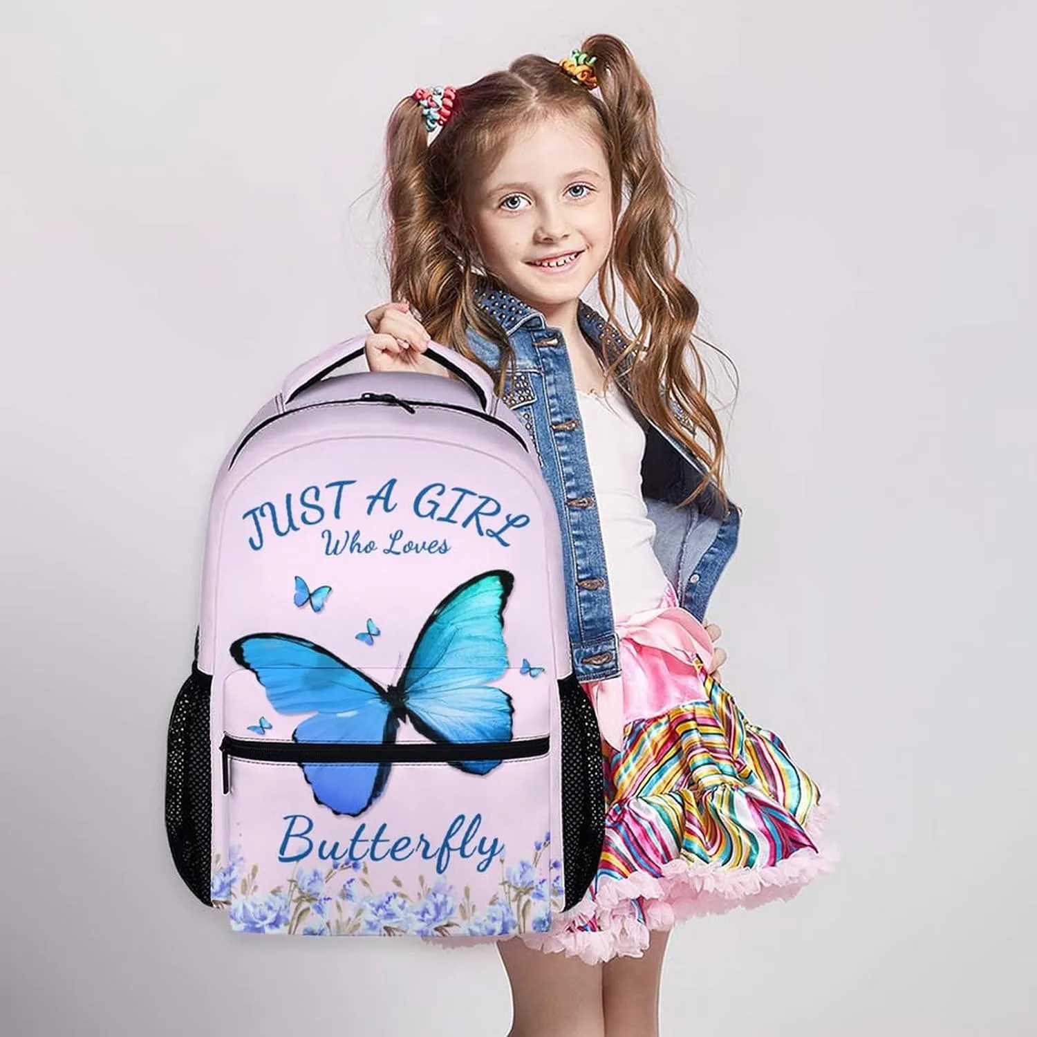 School Backpack for Kids Girls - Butterfly Backpack for Kids Student 17" Lightweight Bookbag for School Schoolbag Elementary, Children Backpacks Ages 6-8