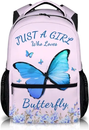 School Backpack for Kids Girls - Butterfly Backpack for Kids Student 17" Lightweight Bookbag for School Schoolbag Elementary, Children Backpacks Ages 6-8