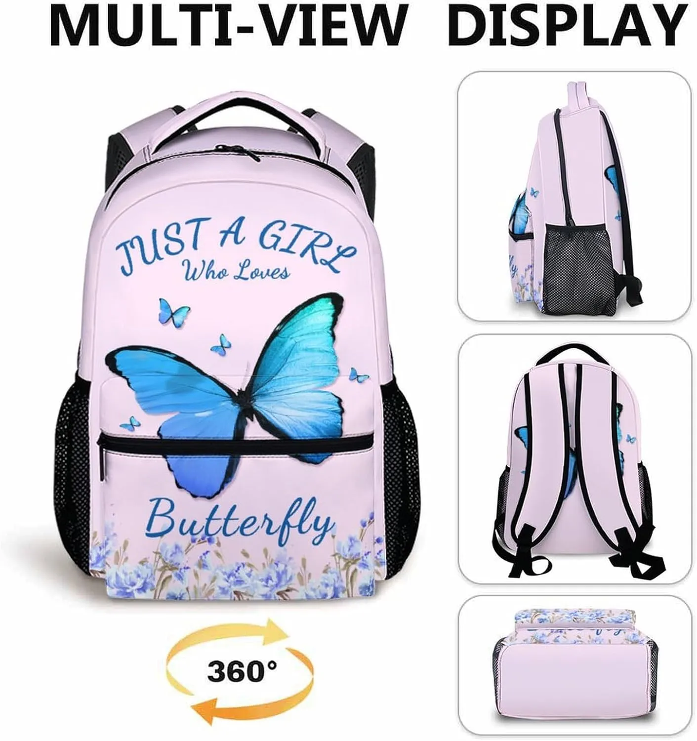 School Backpack for Kids Girls - Butterfly Backpack for Kids Student 17" Lightweight Bookbag for School Schoolbag Elementary, Children Backpacks Ages 6-8