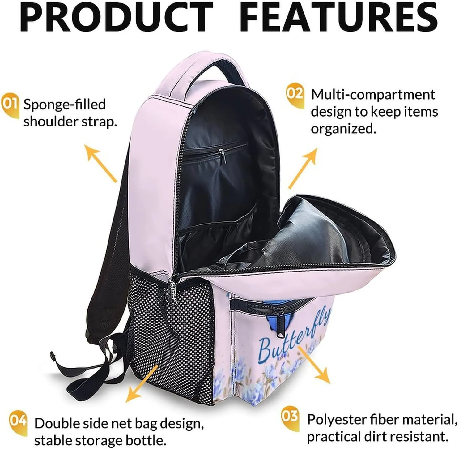 School Backpack for Kids Girls - Butterfly Backpack for Kids Student 17" Lightweight Bookbag for School Schoolbag Elementary, Children Backpacks Ages 6-8