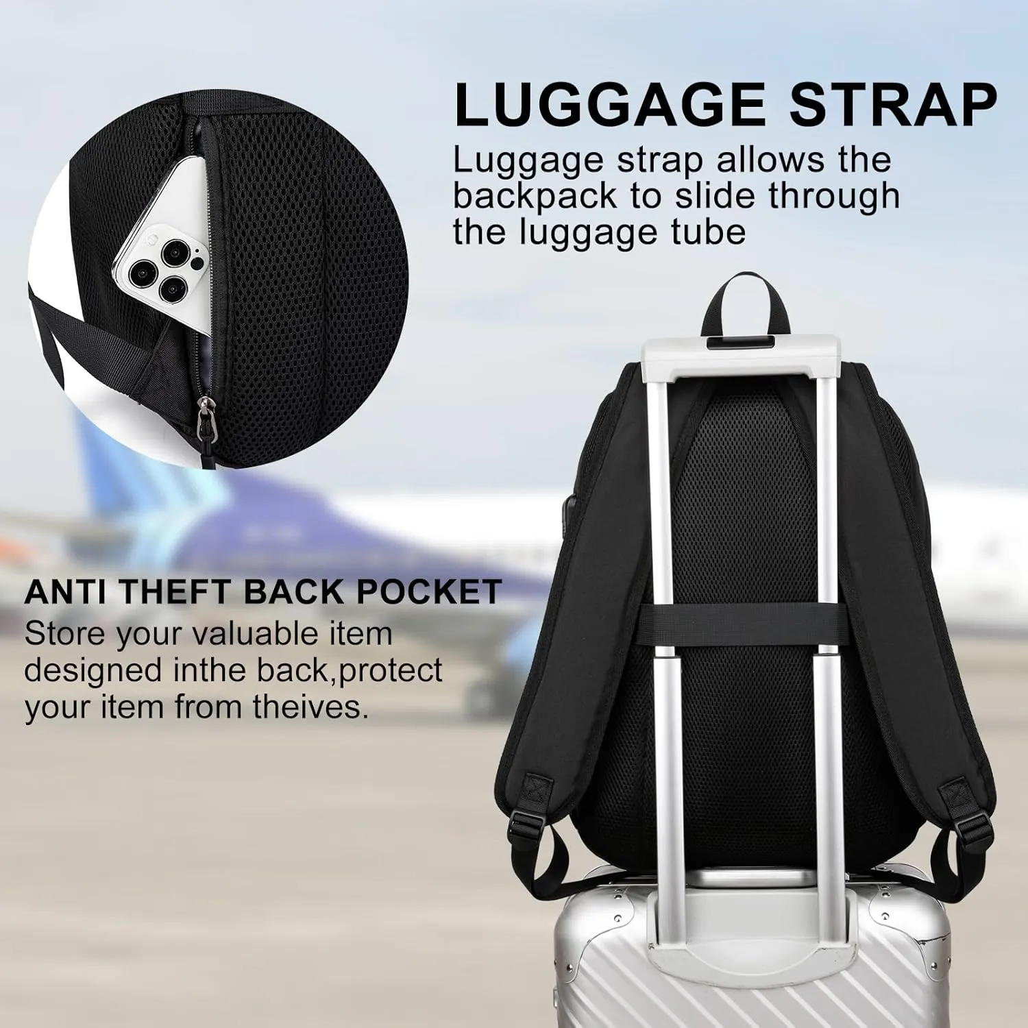 School Backpack for Teens Boy, Bookbag for Men Women with 15.6 inch Laptop Sleeve Computer College Black Over 3 Years Old