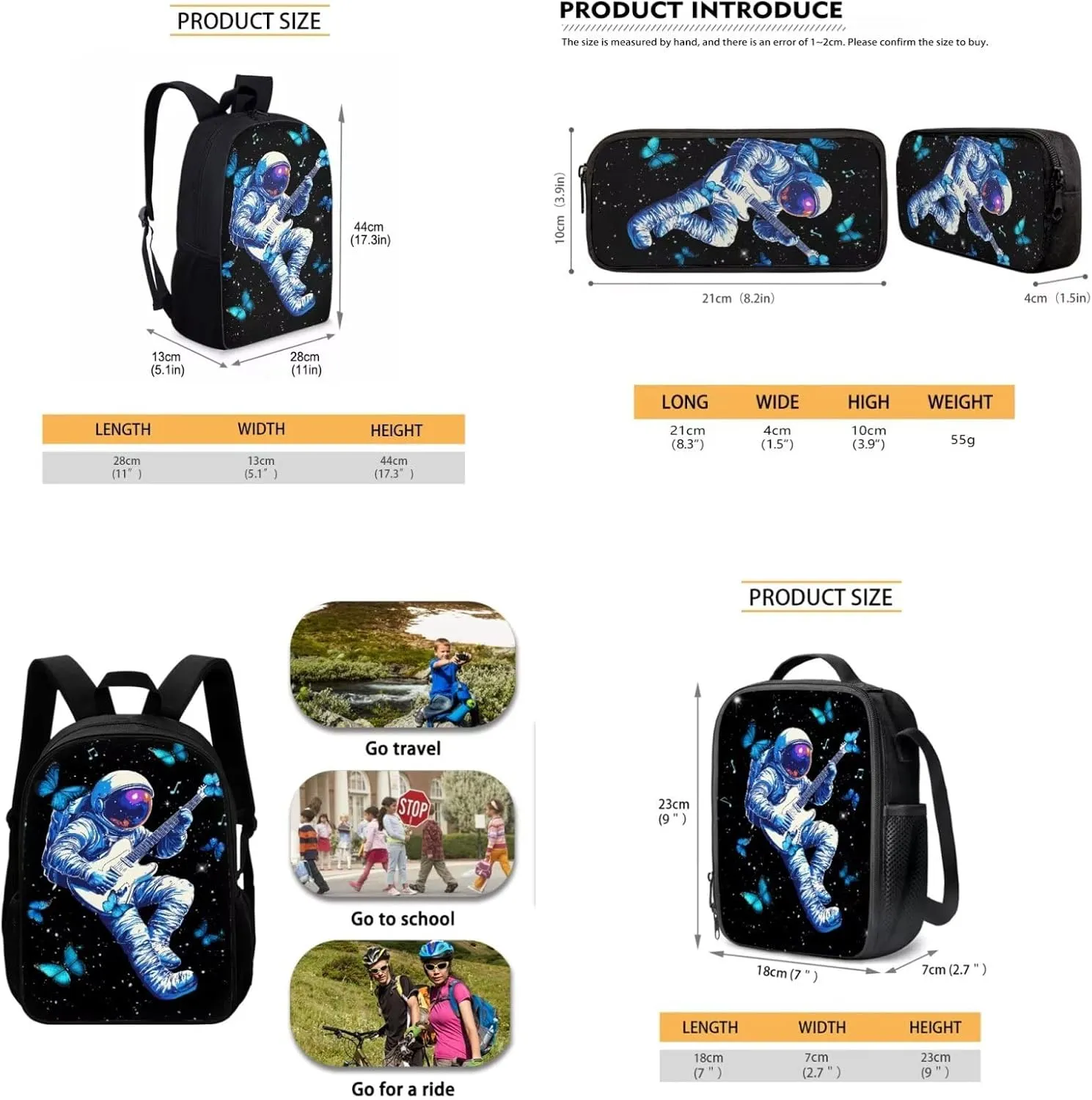 School Backpack Set for Girls Boys, 3Pcs Kids Travel Backpack Bookbag Lunch Box Pencil Pouch Pen Case
