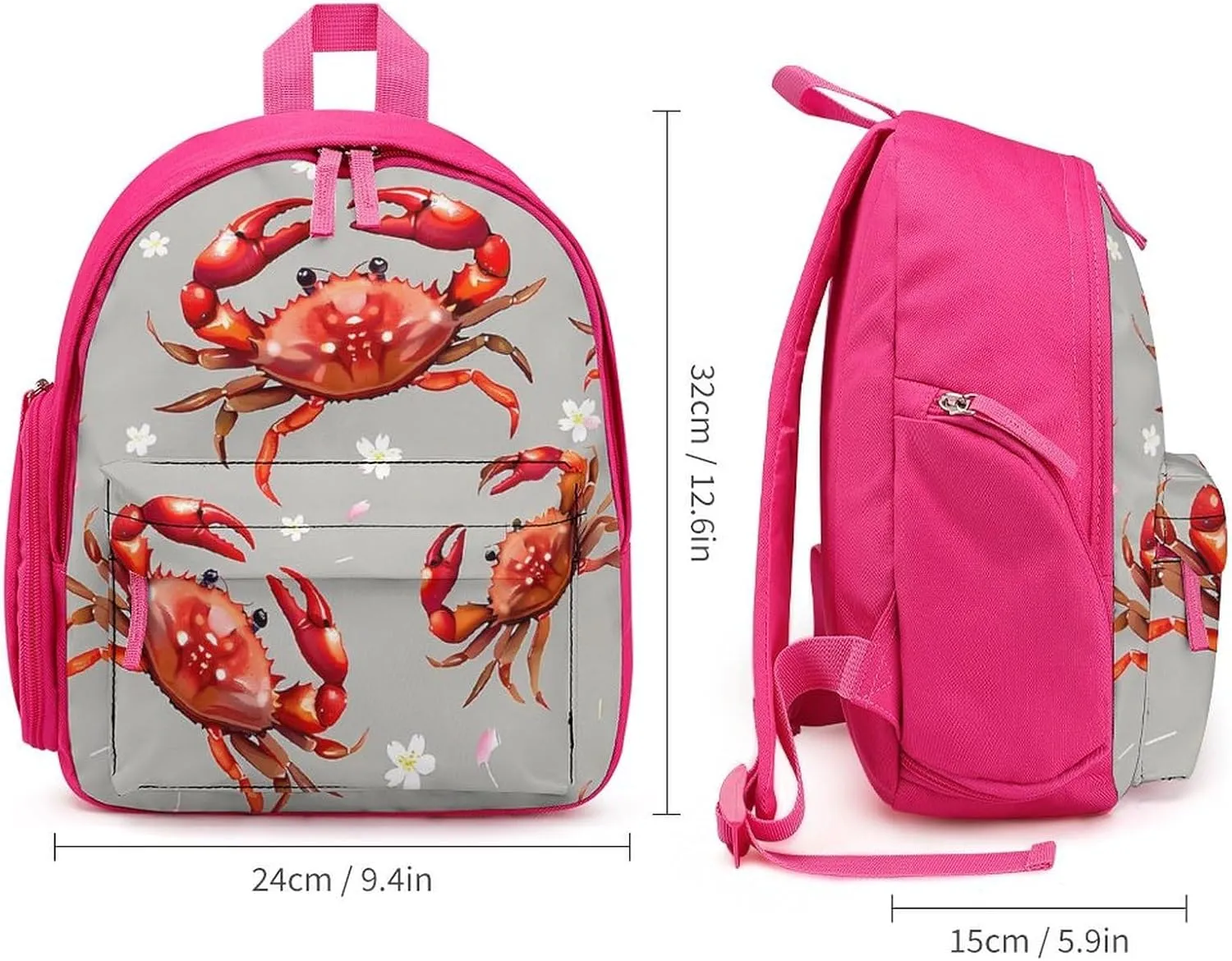 Seafood Marine Crabs Cherry Flowers Cute Backpack Lightweight Mini Shoulder Bag Travel Daypack for Camping Picnic